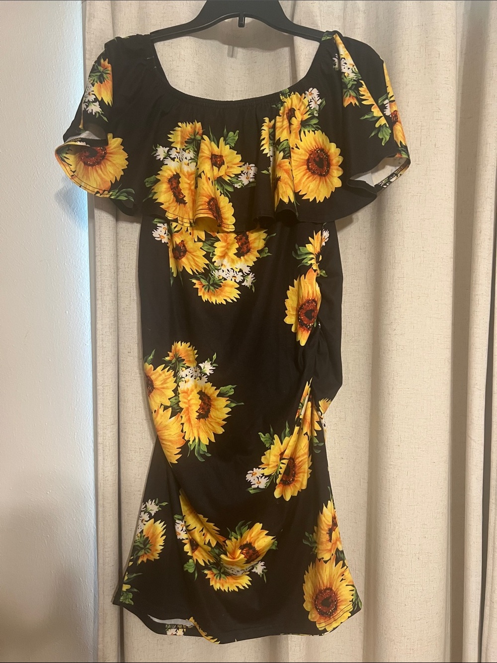 Black Sunflower Off-Shoulder Maternity Summer Dress